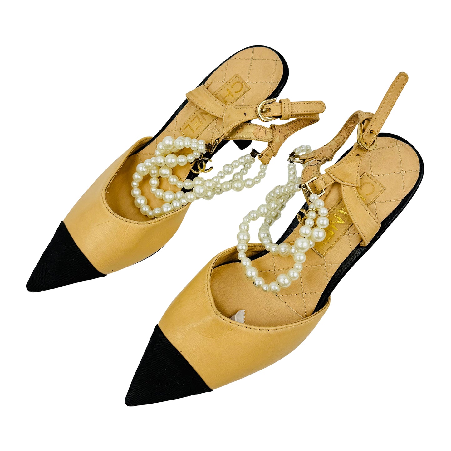 Chanel Women's Beige Slingback Heels (Size 36)