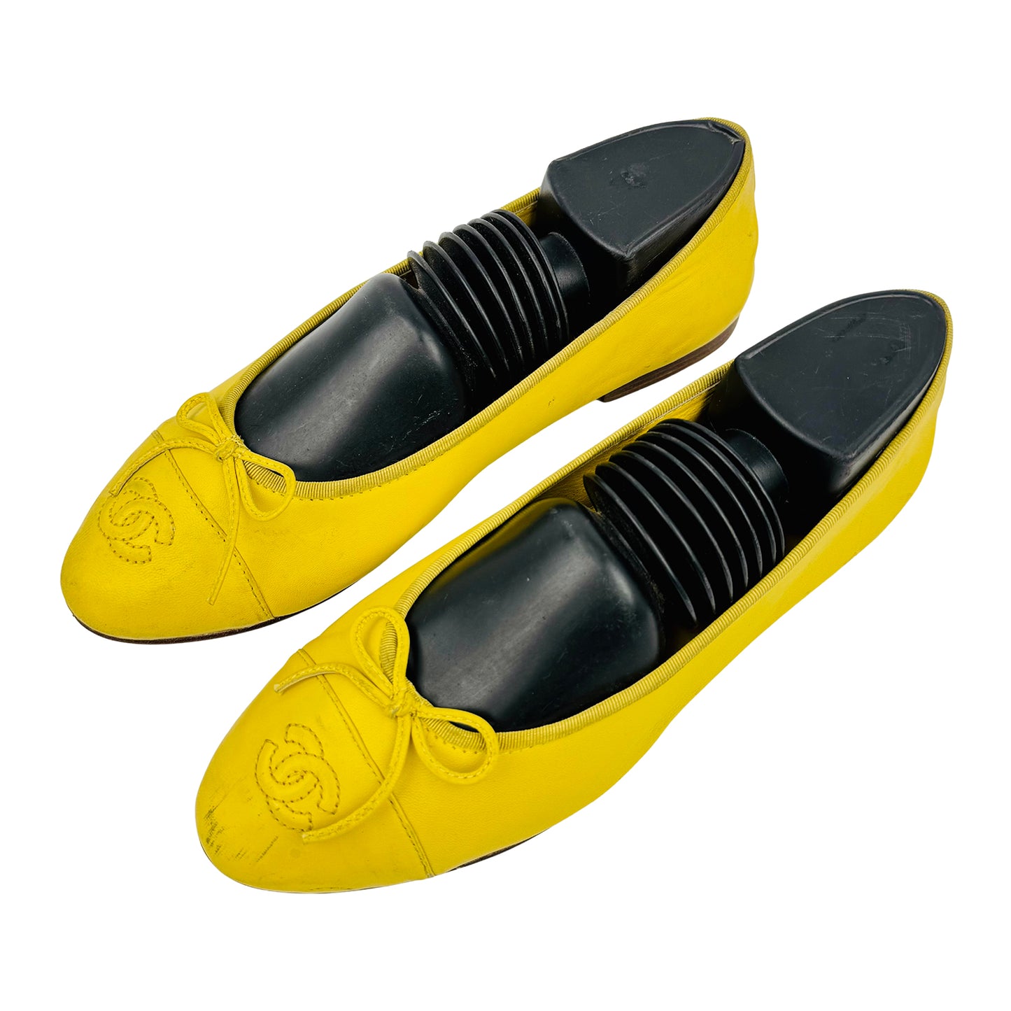 Chanel Yellow Leather Bow Ballet Flats (Size 41)