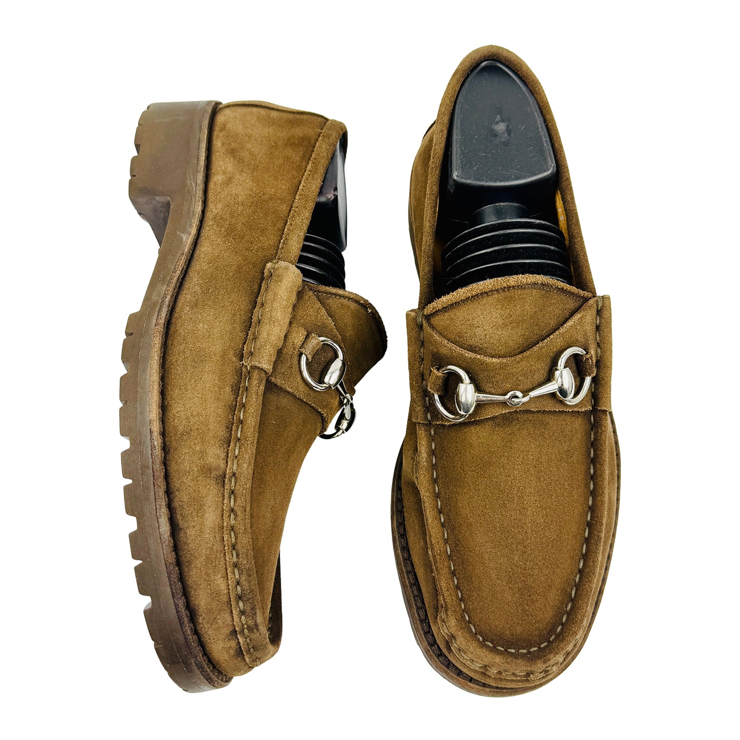 Gucci Suede Brown Horsebit Lug Sole Loafers (Size 41.5)