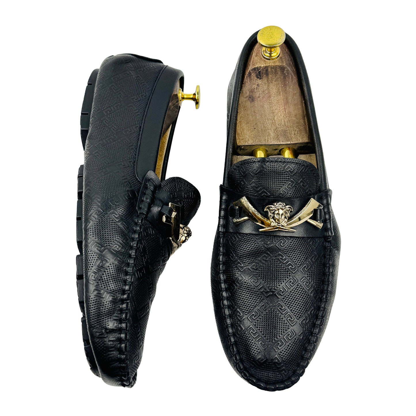 Versace Medusa Embellished Black Loafers (Size 42)