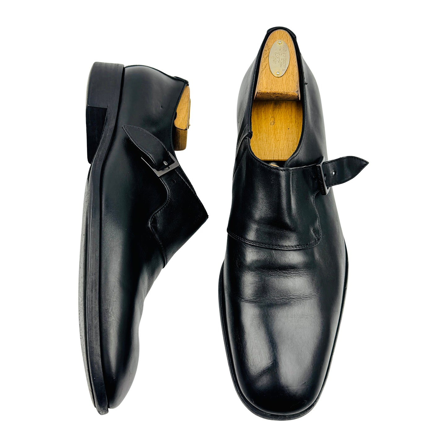 Emporio Armani Black Leather Single Monk Strap Shoes (Size 44)