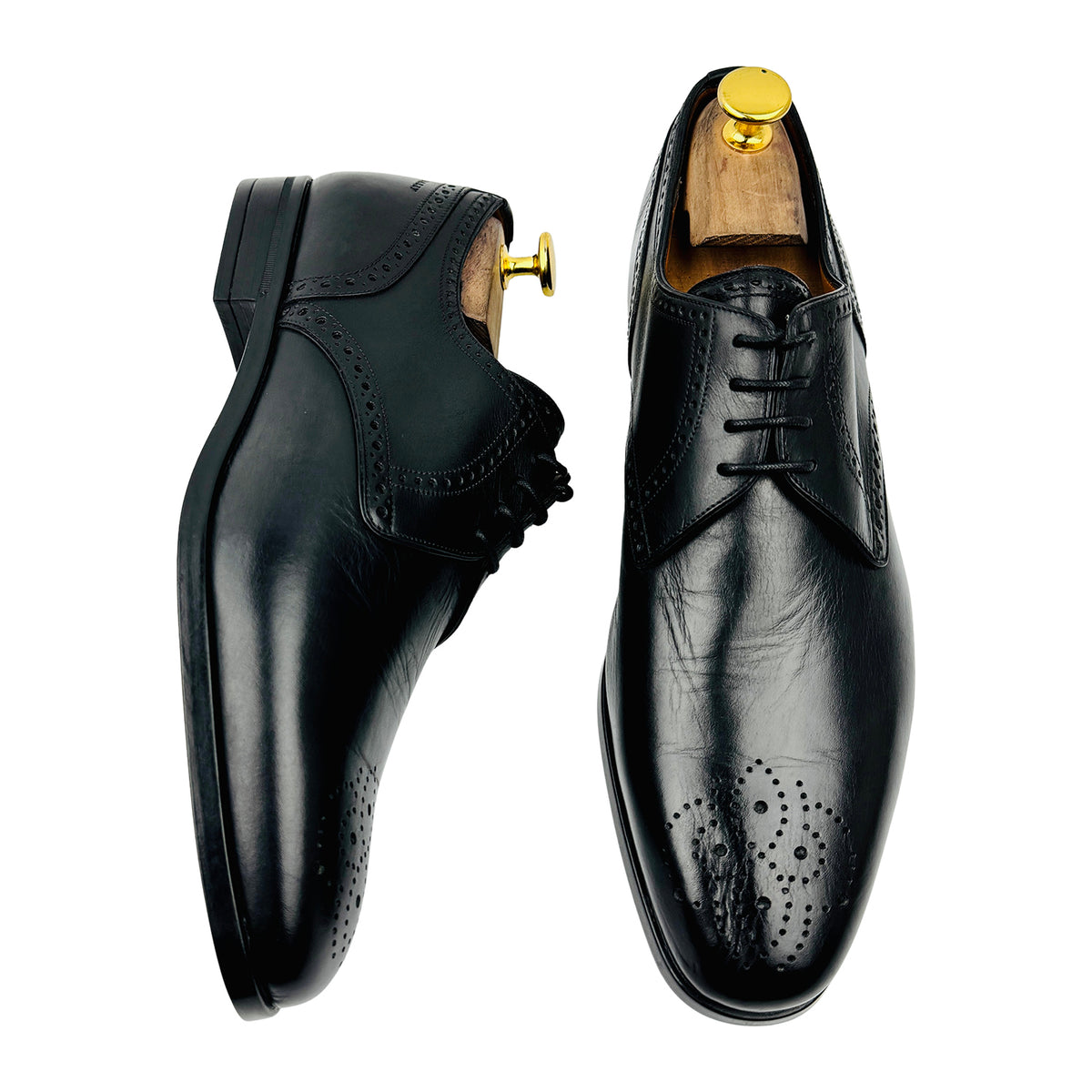 Bally Men's Black Perforated Leather Derby Shoes (Size 40/40.5)