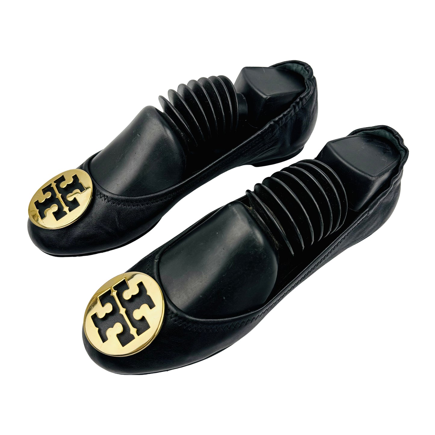 Tory Burch Reva Travel Black Leather Ballet Flats (Size 38.5/39)