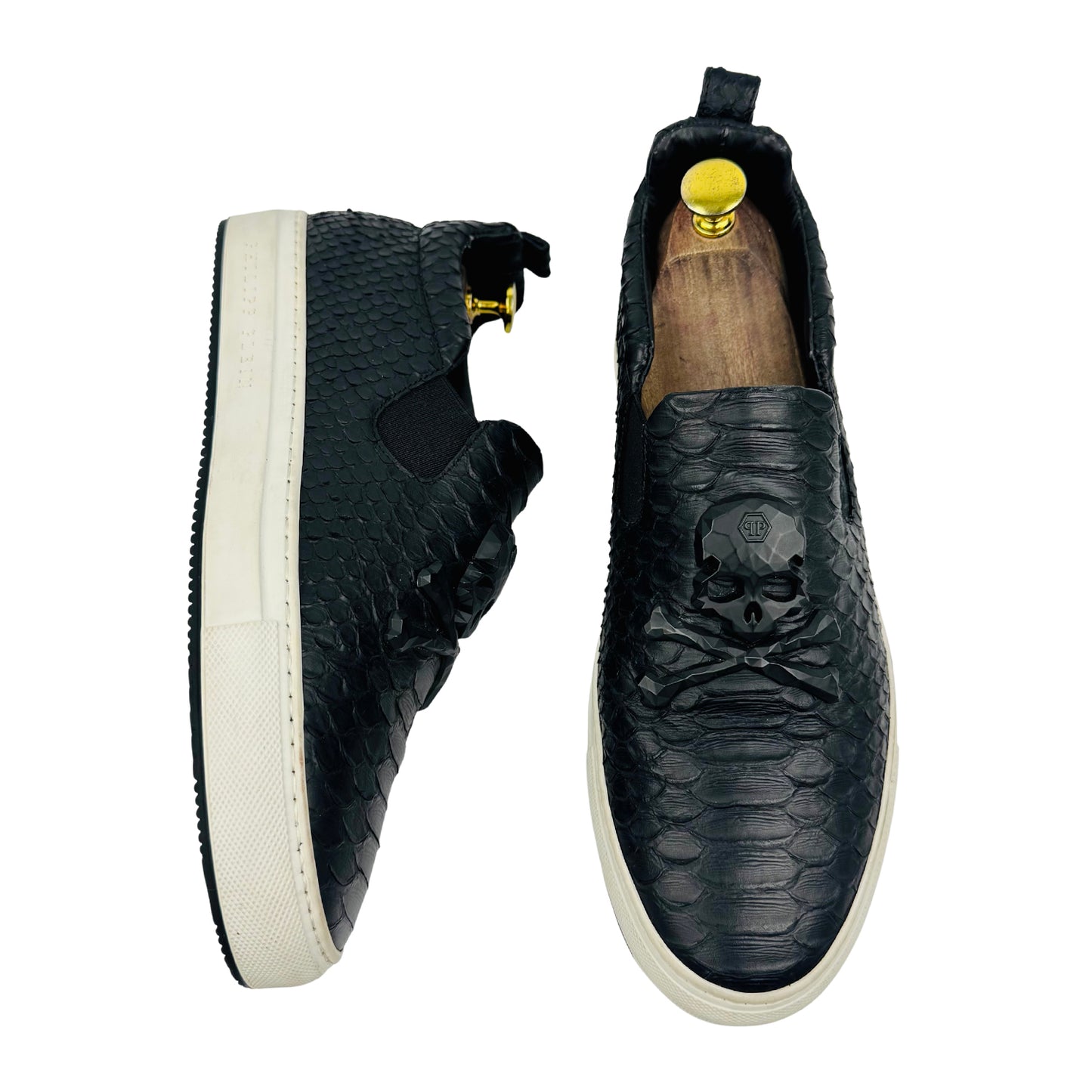 Philipp Plein Casper Python-Embossed Leather Shoes (Size 42.5)