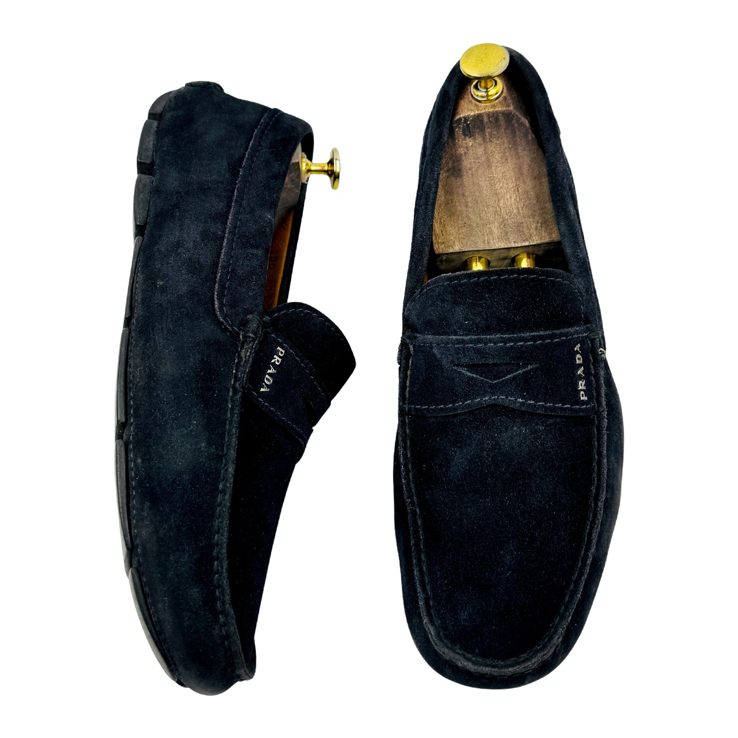 Prada Navy Blue Leather Driving Loafers (Size 42)