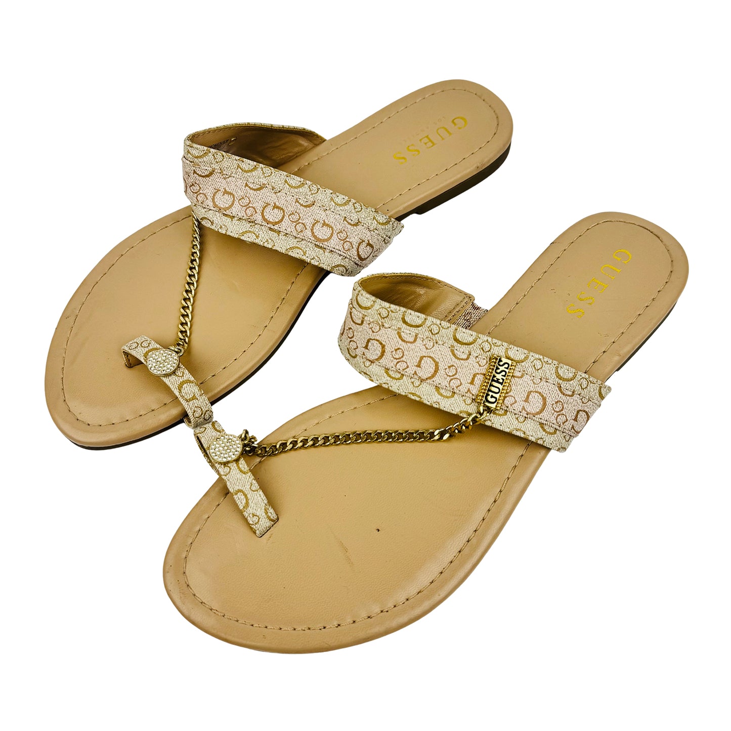 Guess Women's Beige Off-White Chain Sandal Slippers (Size 41)