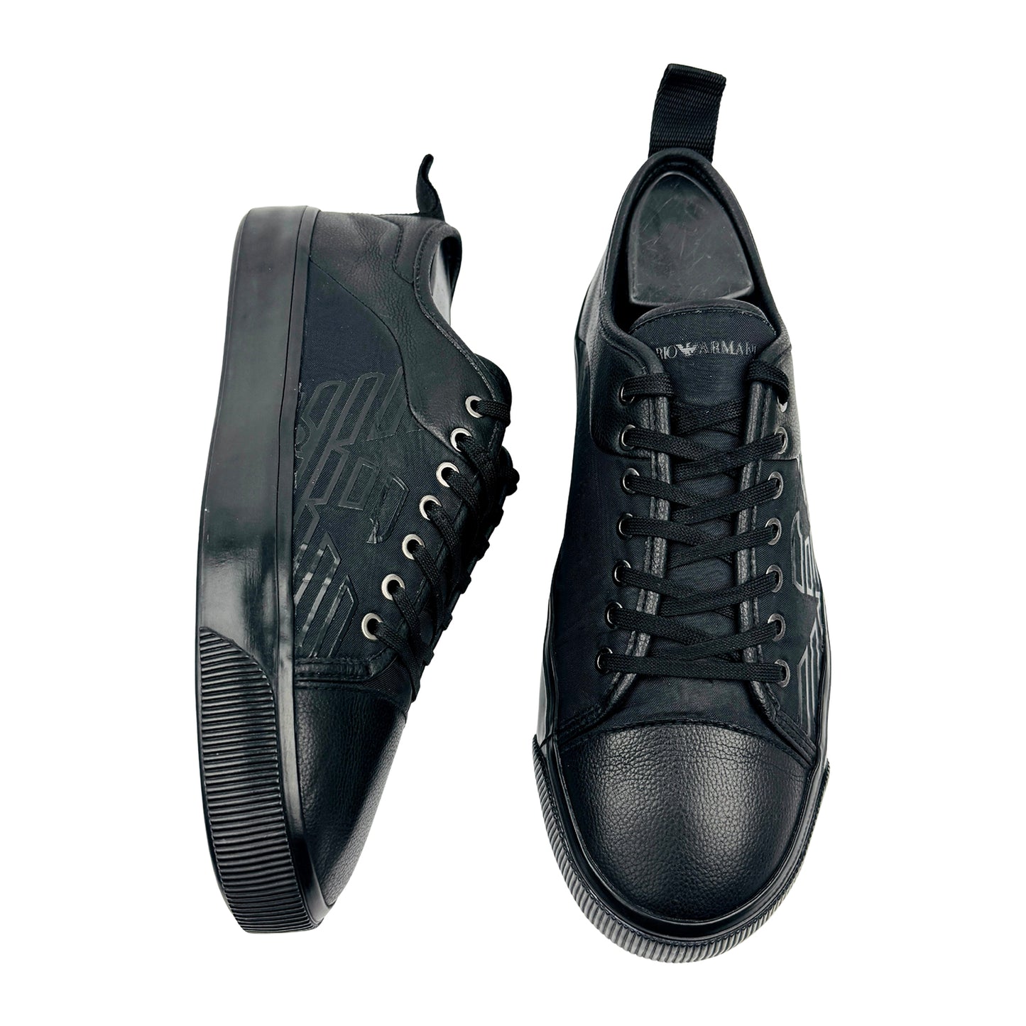 Emporio Armani Black Leather Low Top Sneakers (Size 42)