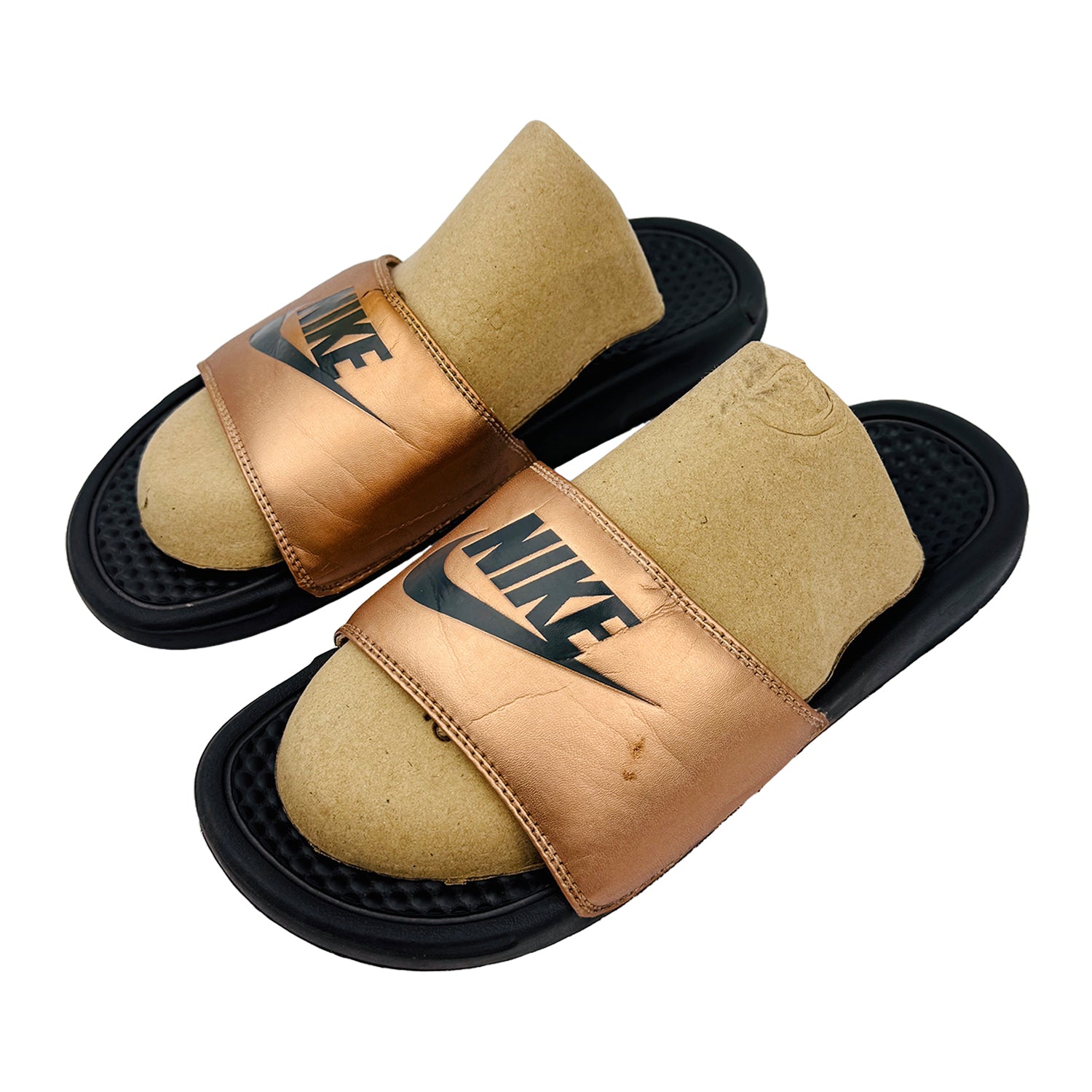 Left Side image of Nike Benassi JDI Golden Black Slides (Size 40.5/41) - 343881-900