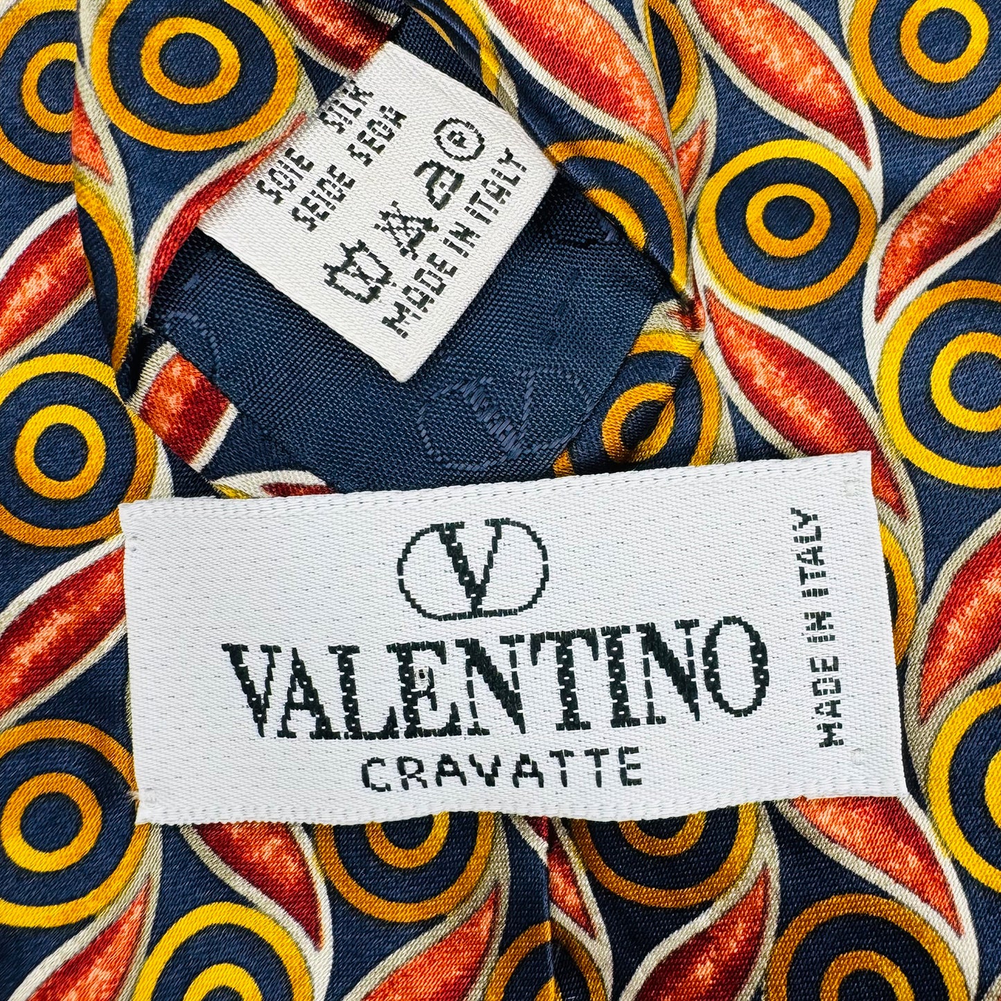 Valentino Navy Blue 'Circular Geometric Pattern' Tie (Size Regular)