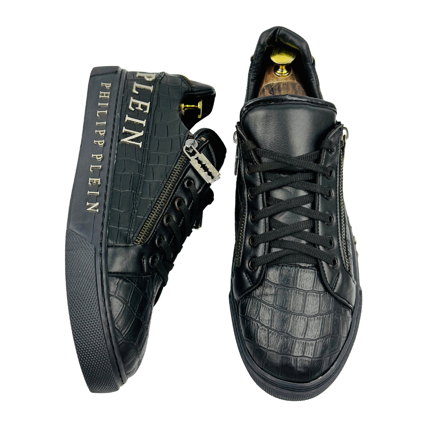Philipp Plein Razor Zip Croc Embossed Sneakers (Size 42.5)