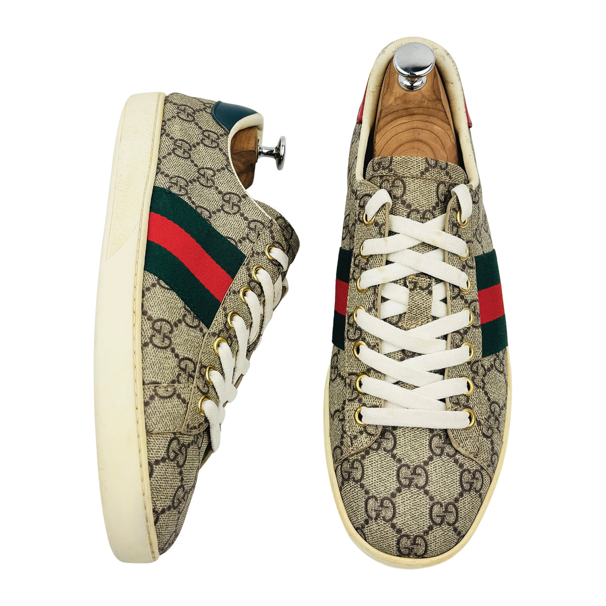 Gucci Ace GG Supreme Web Beige Ebony Sneakers (Size 42/42.5)