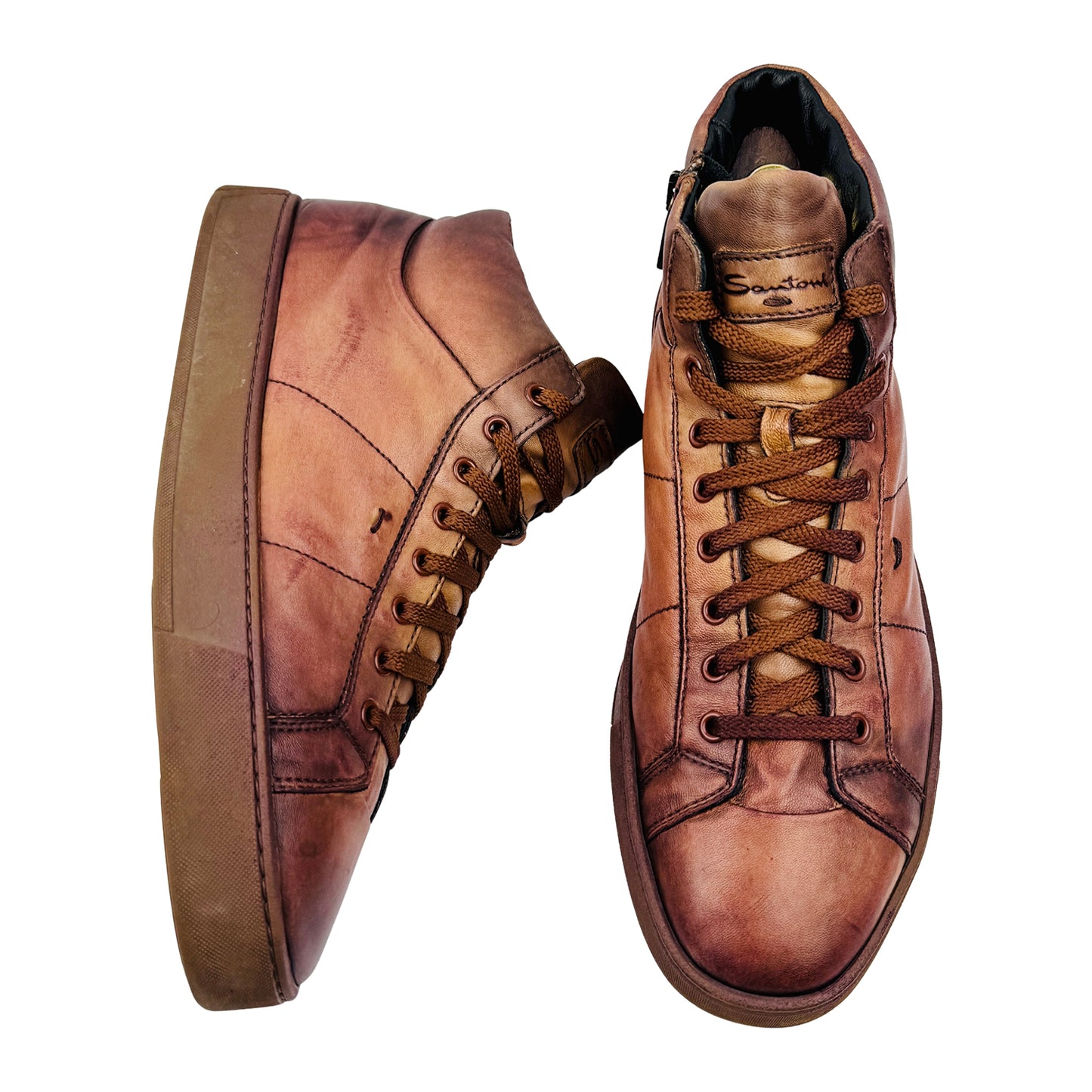 Santoni Men's Brown Leather High-Top Sneakers (Size 44)