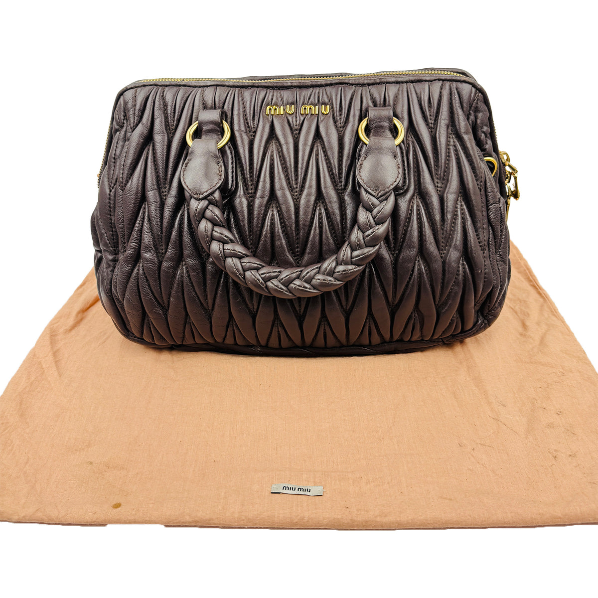 Miu Miu Matelassé Leather Zip Satchel Bag