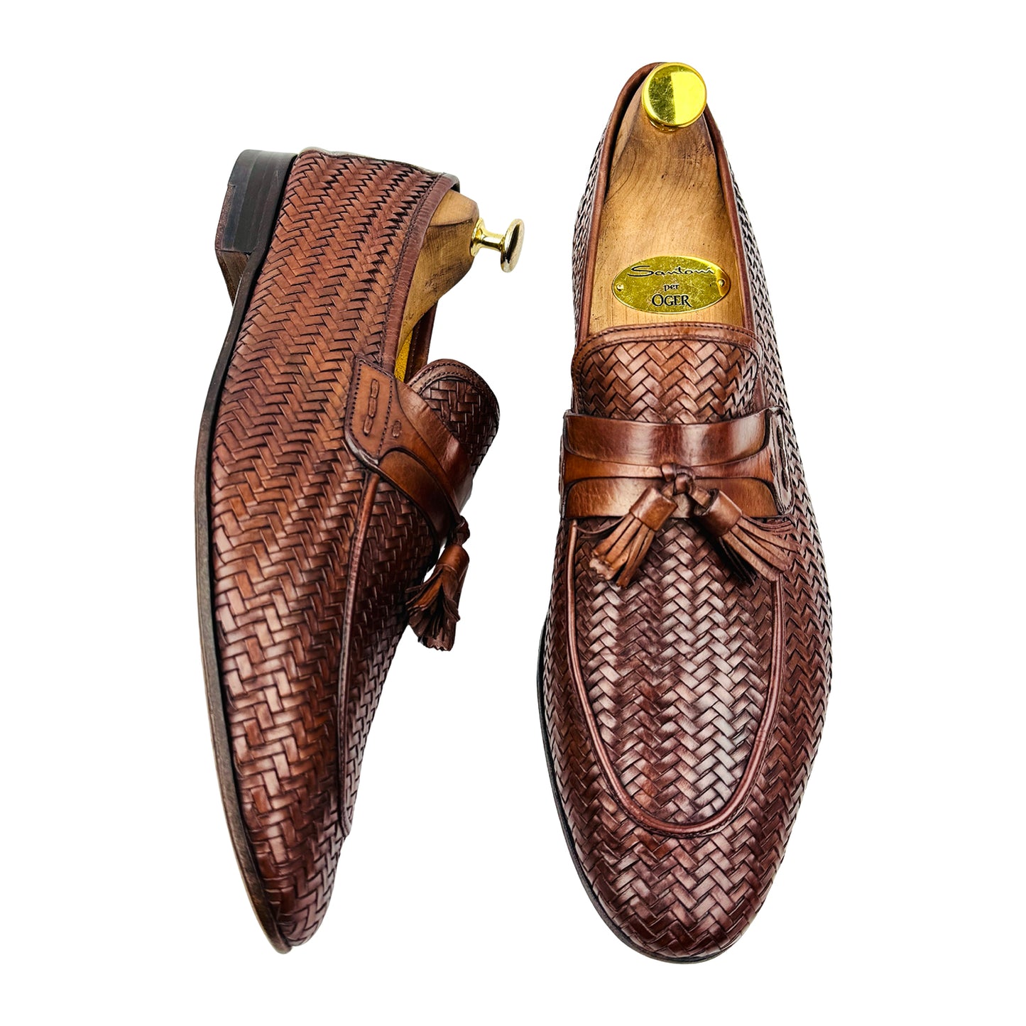 Magnanni Brown Woven Leather Tassel Loafers (Size 45)