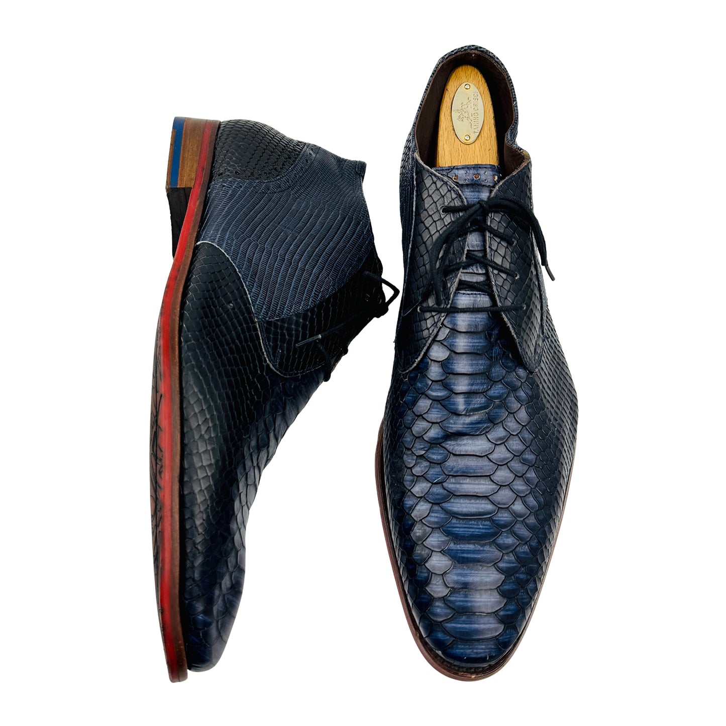 Floris van Bommel Men's Blue Snake Print Derby Shoes (Size 44)