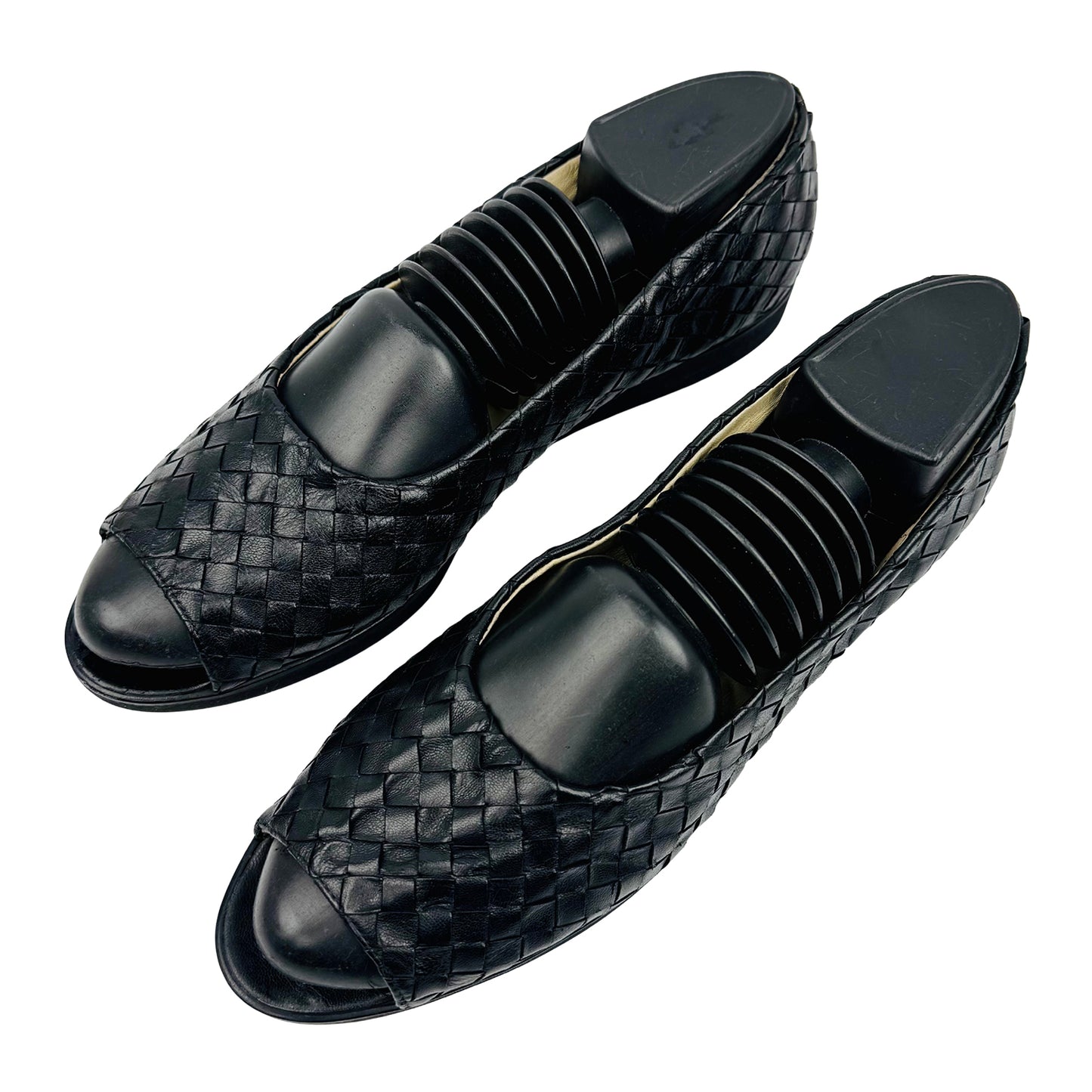 Bottega Veneta Black Leather Peep Toe Flats (Size 40)