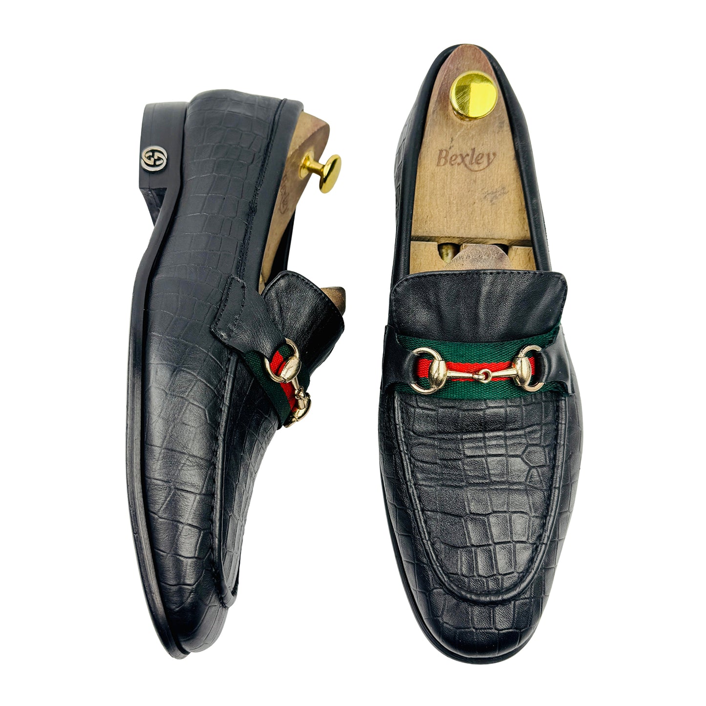 Gucci Black Croc-Embossed Horsebit Loafers (Size 42/42.5)