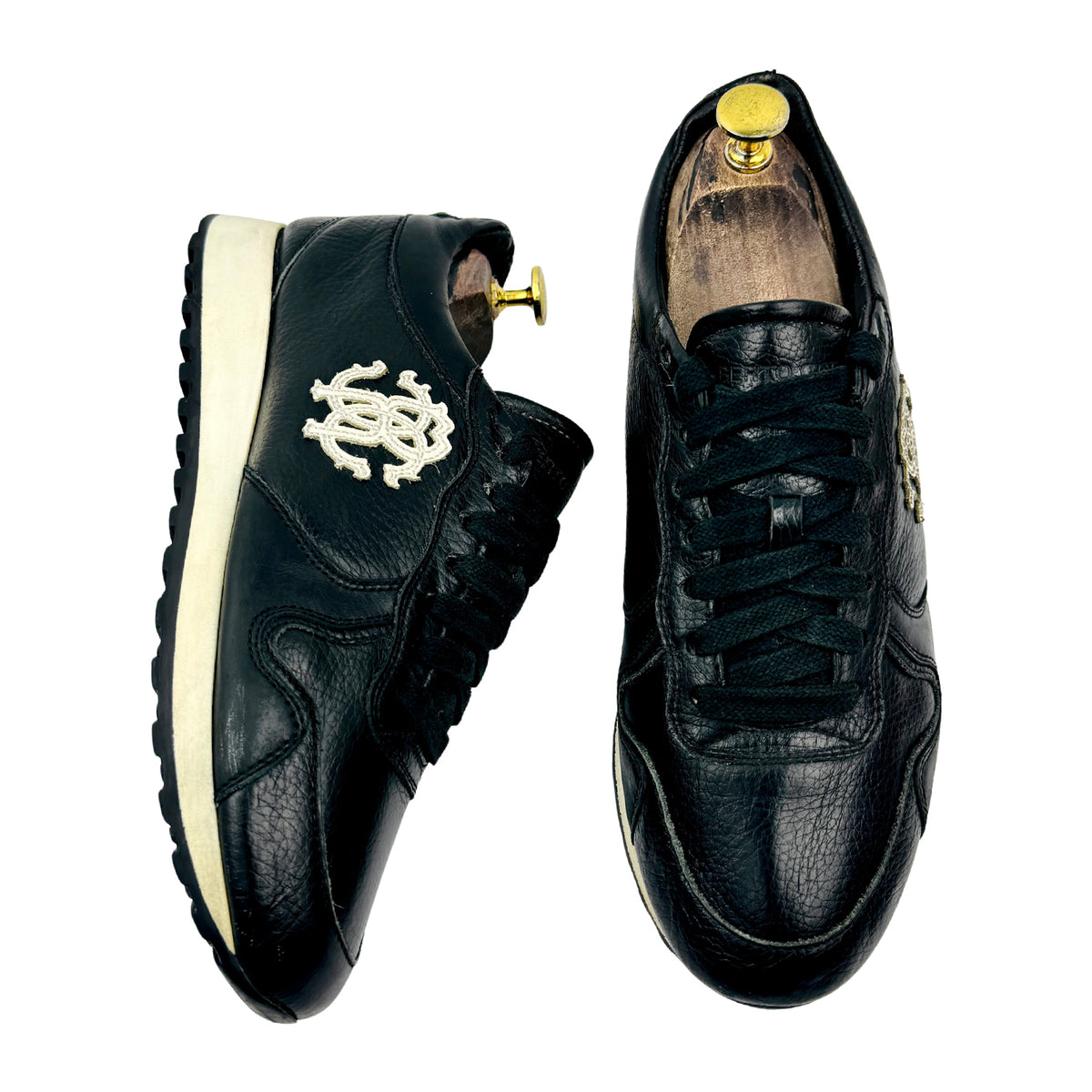 Roberto Cavalli RC Monogram Black Leather Sneakers (Size 41/41.5)