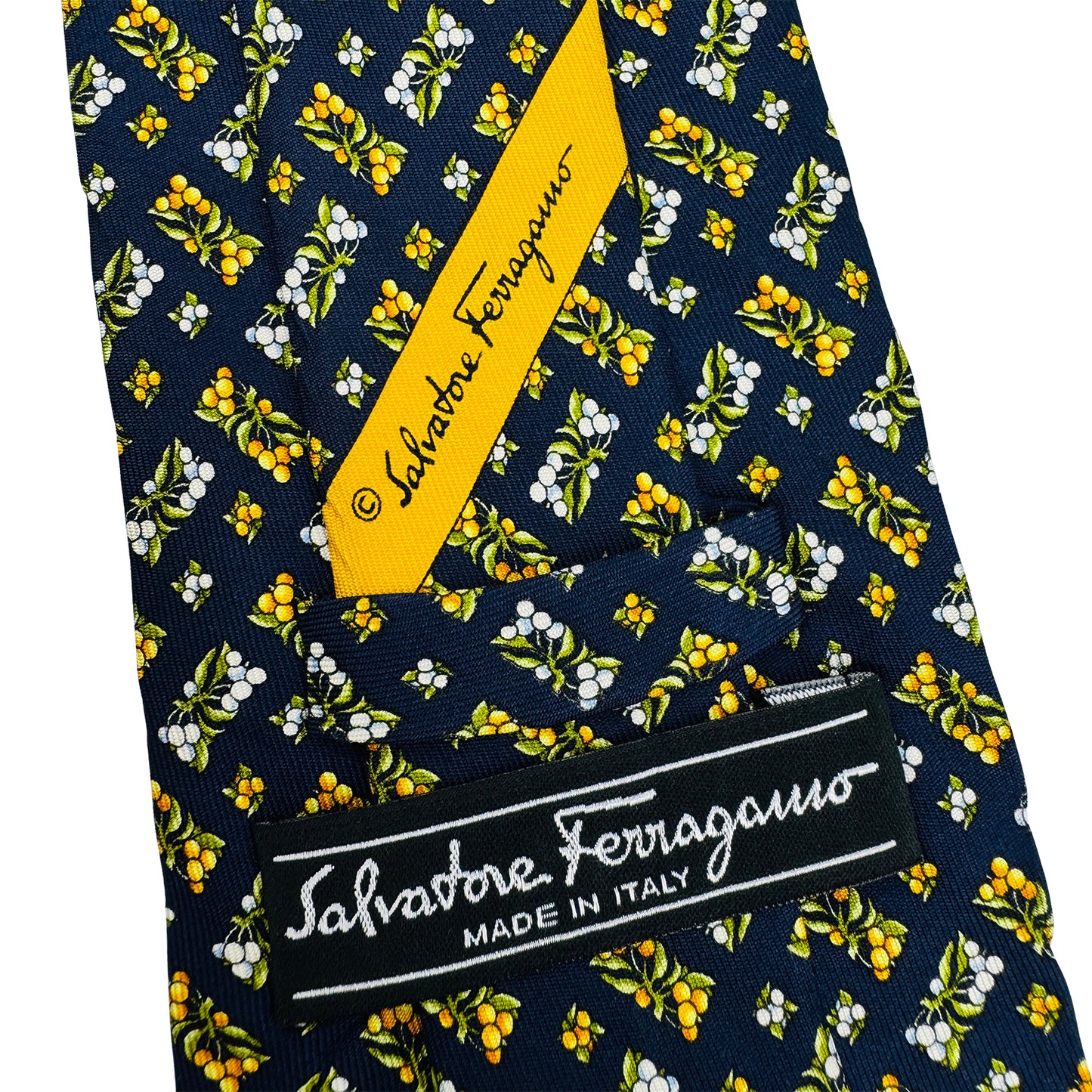 Salvatore Ferragamo Navy Blue 'Floral Pattern' Tie (Size Regular)