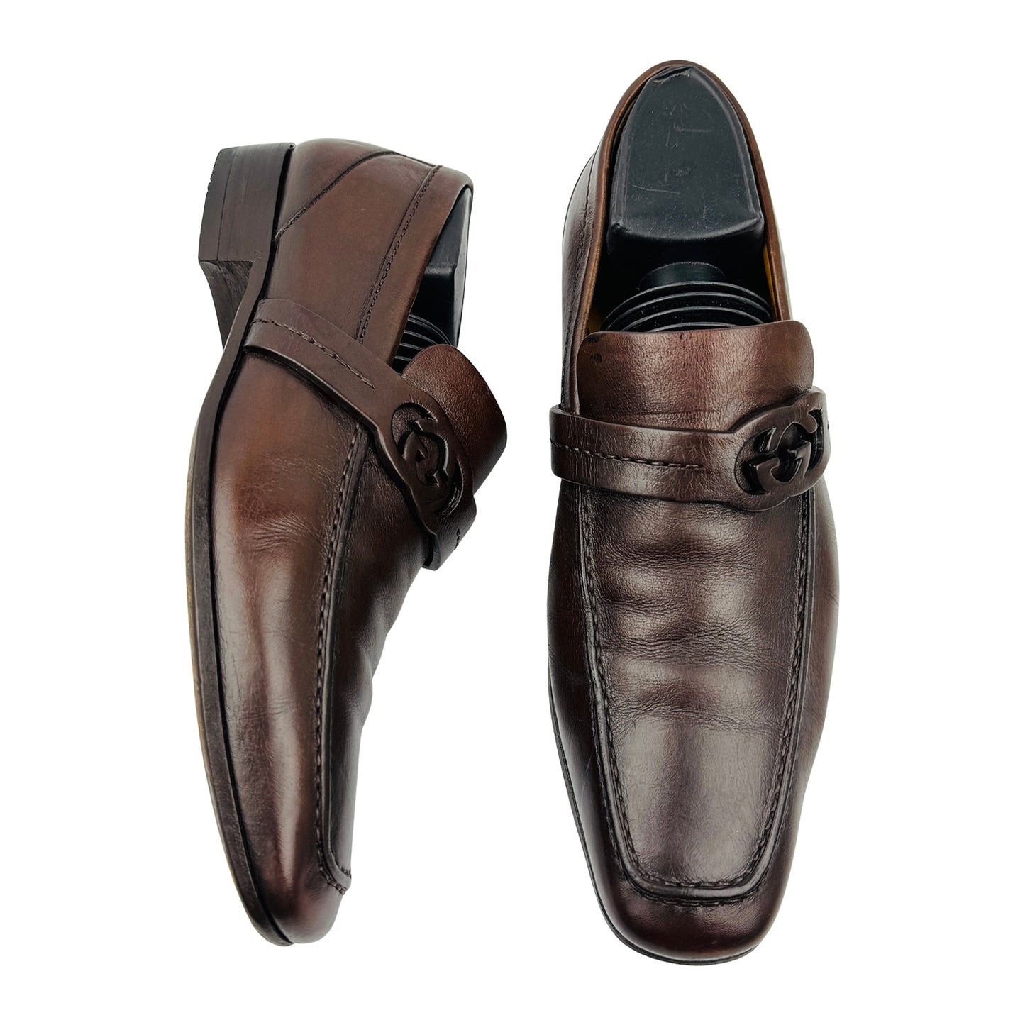 Gucci Interlocking G Dark Brown Leather Loafers (Size 39/39.5)