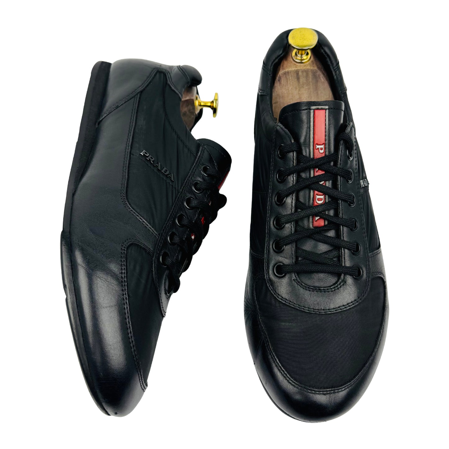 Prada Men's Black Technical Fabric Low-Top Sneakers (Size 42.5)