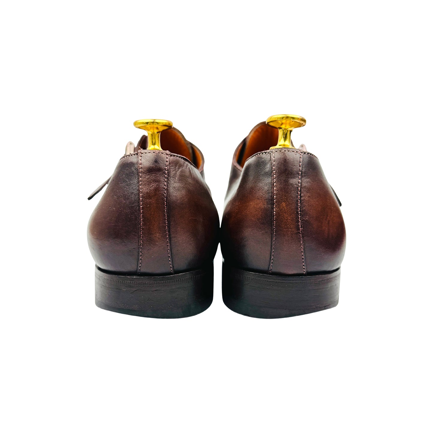 Santoni Men's Brown Leather Monk Strap Shoes (Size 42)