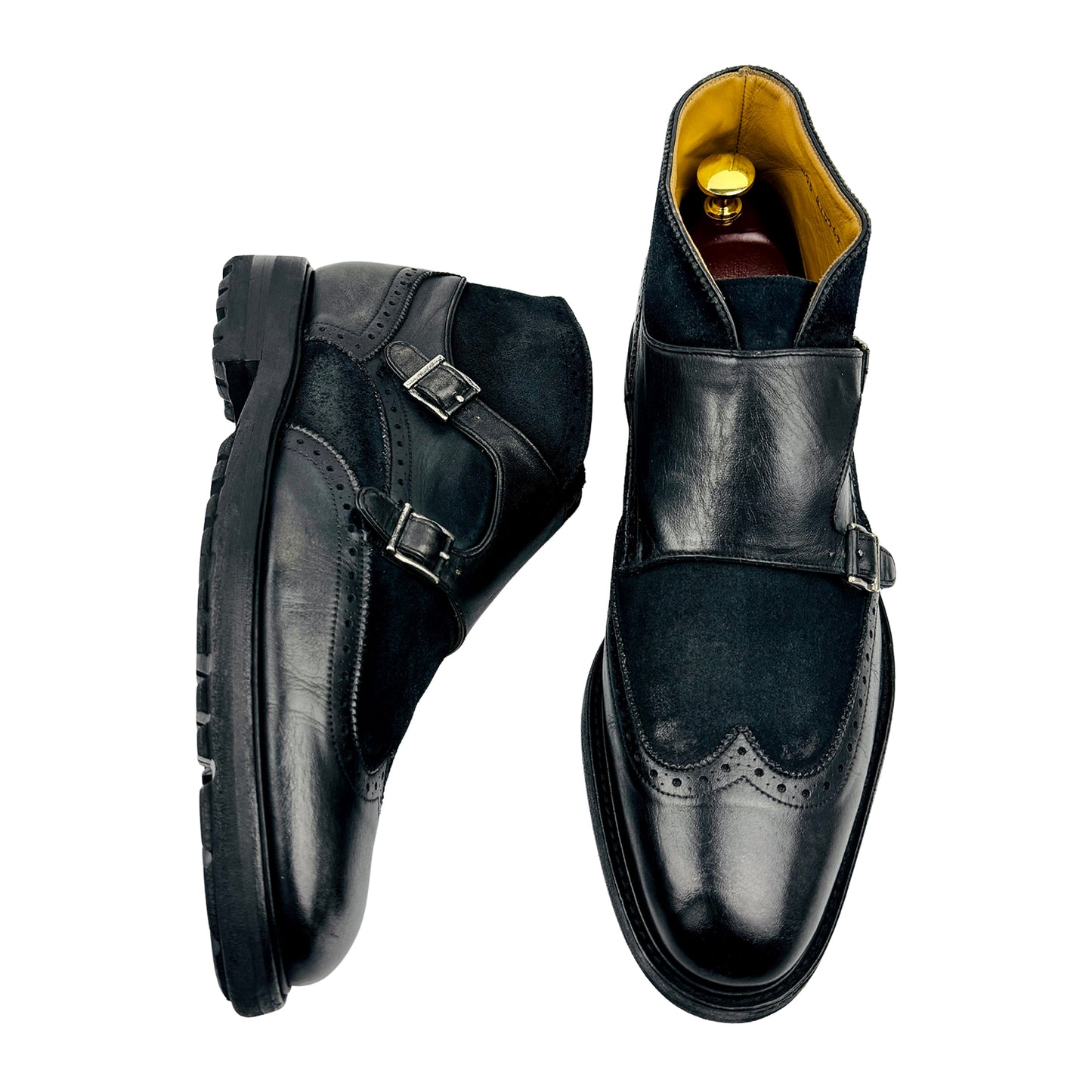 Calce Black Double Monk Strap Ankle Boots (Size 43.5)