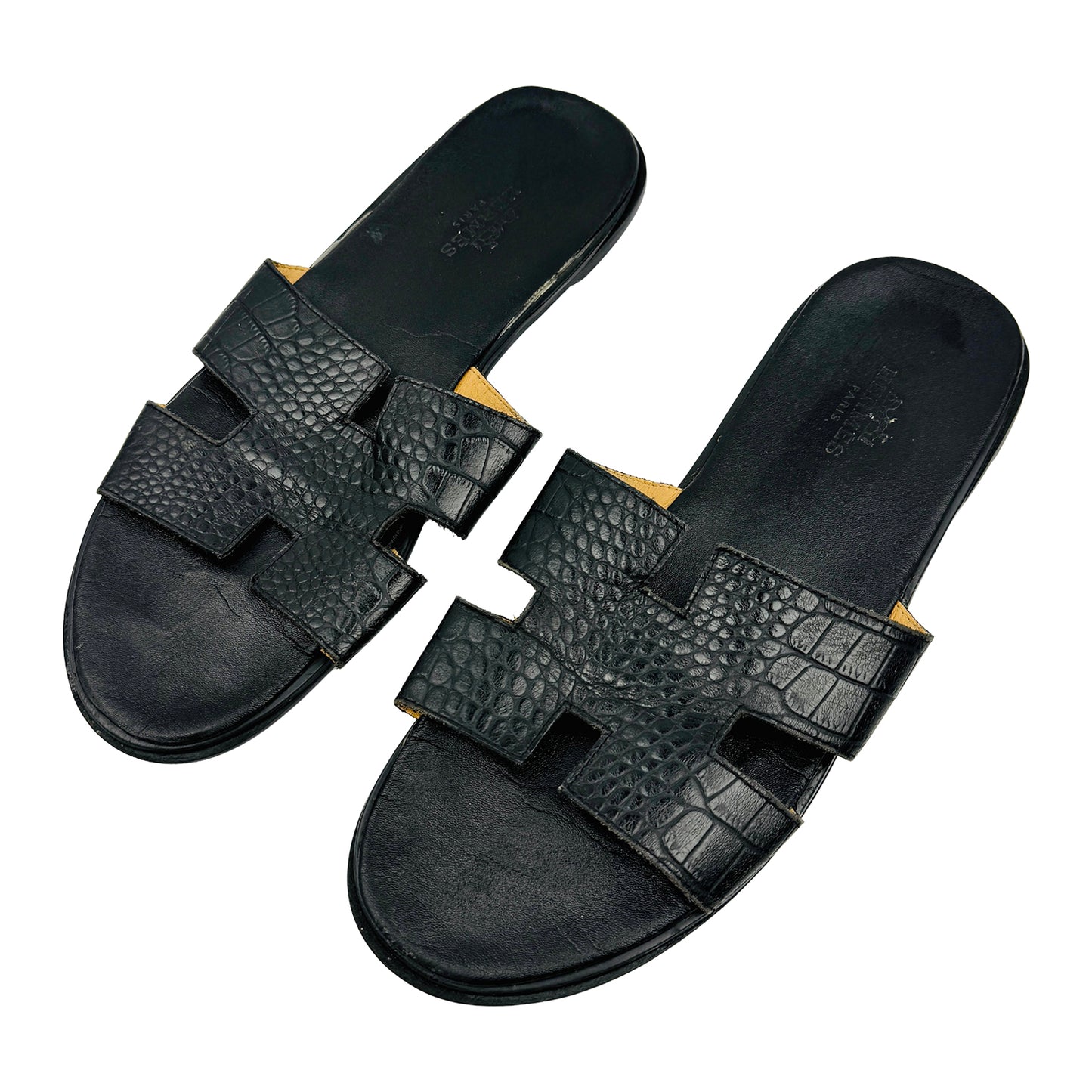Hermès Izmir Croc-Embossed Sandal Slides (Size 44)