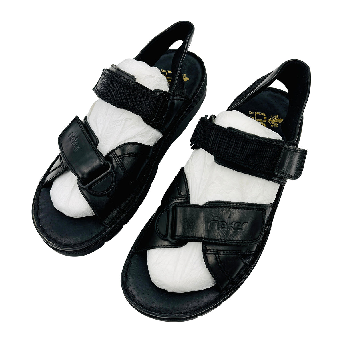 Rieker Black Leather Velcro Strap Sandals (Size 40)