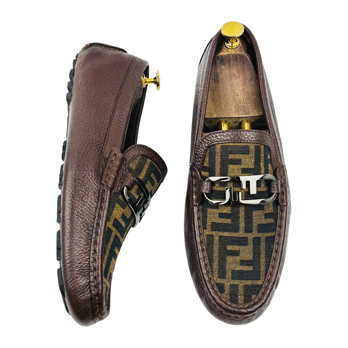 Fendi Zucca FF Monogram Leather Driving Loafers (Size 42)