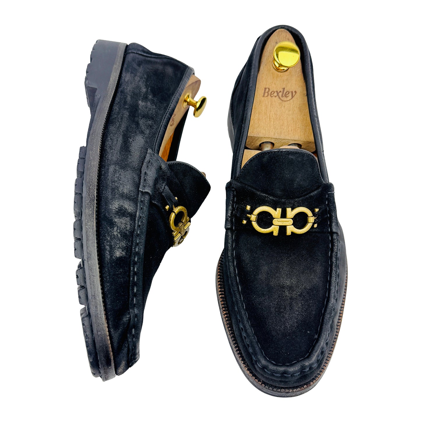 Salvatore Ferragamo Men's Gold Gancini Black Loafers (Size 45/46)