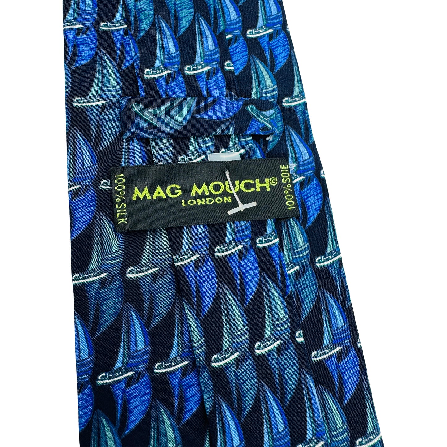 Mag Mouch London Navy 'Sailboat Print' Tie (Size Regular)
