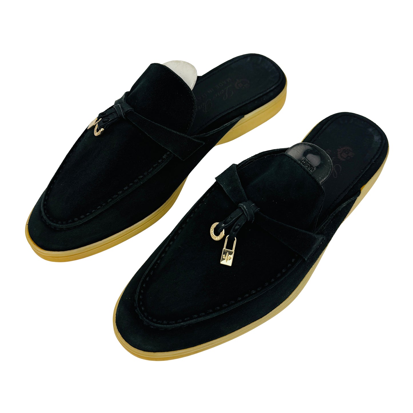 Loro Piana Babouche Charms Walk Black Mules (Size 36)