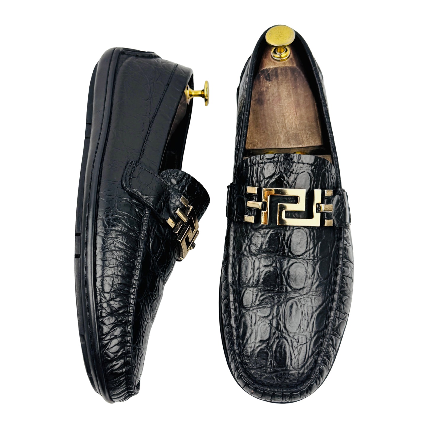 Versace Medusa Croc Embossed Leather Loafers (Size 42) - DSU5162