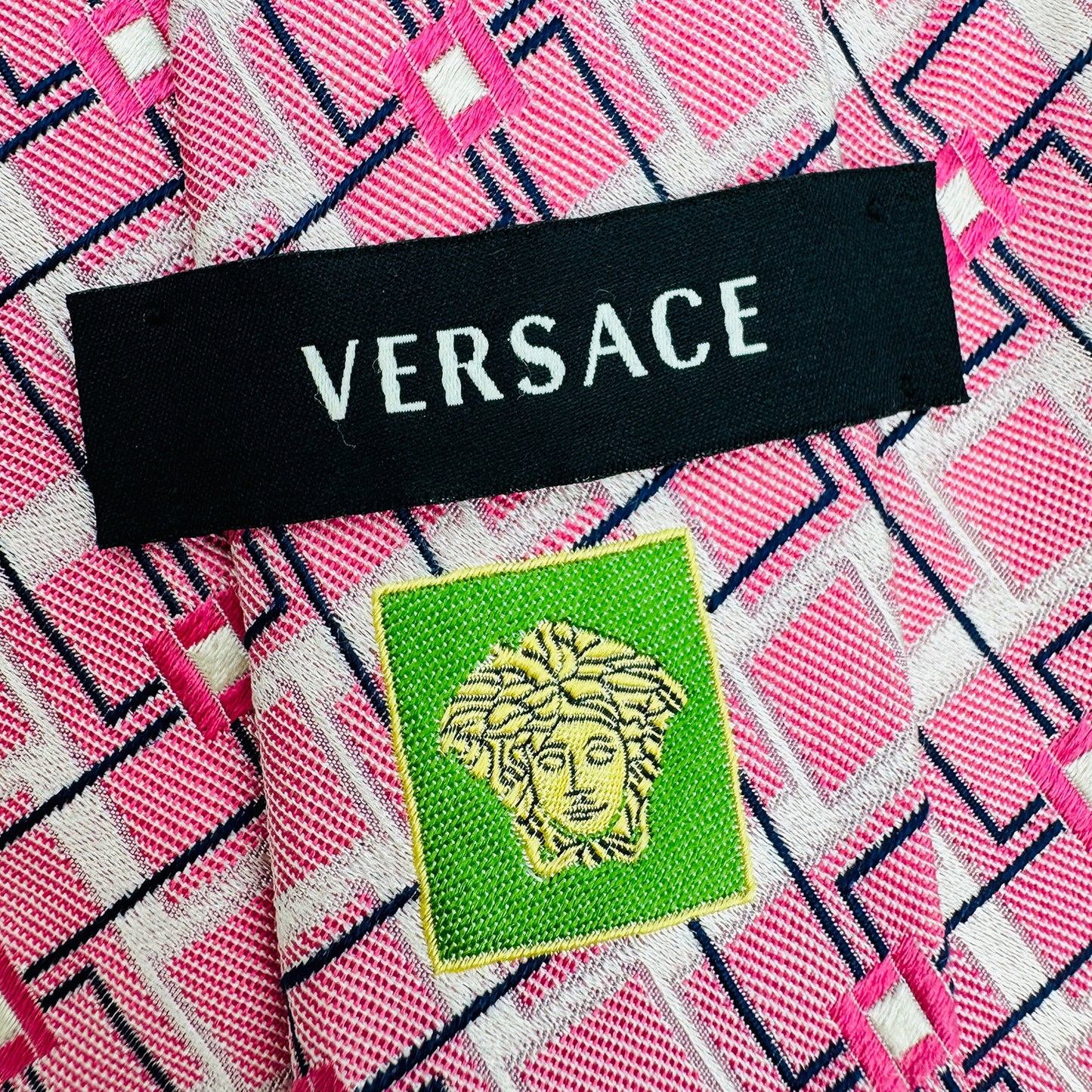 Versace Pink 'Geometric Pattern' Silk Tie (Size Regular)