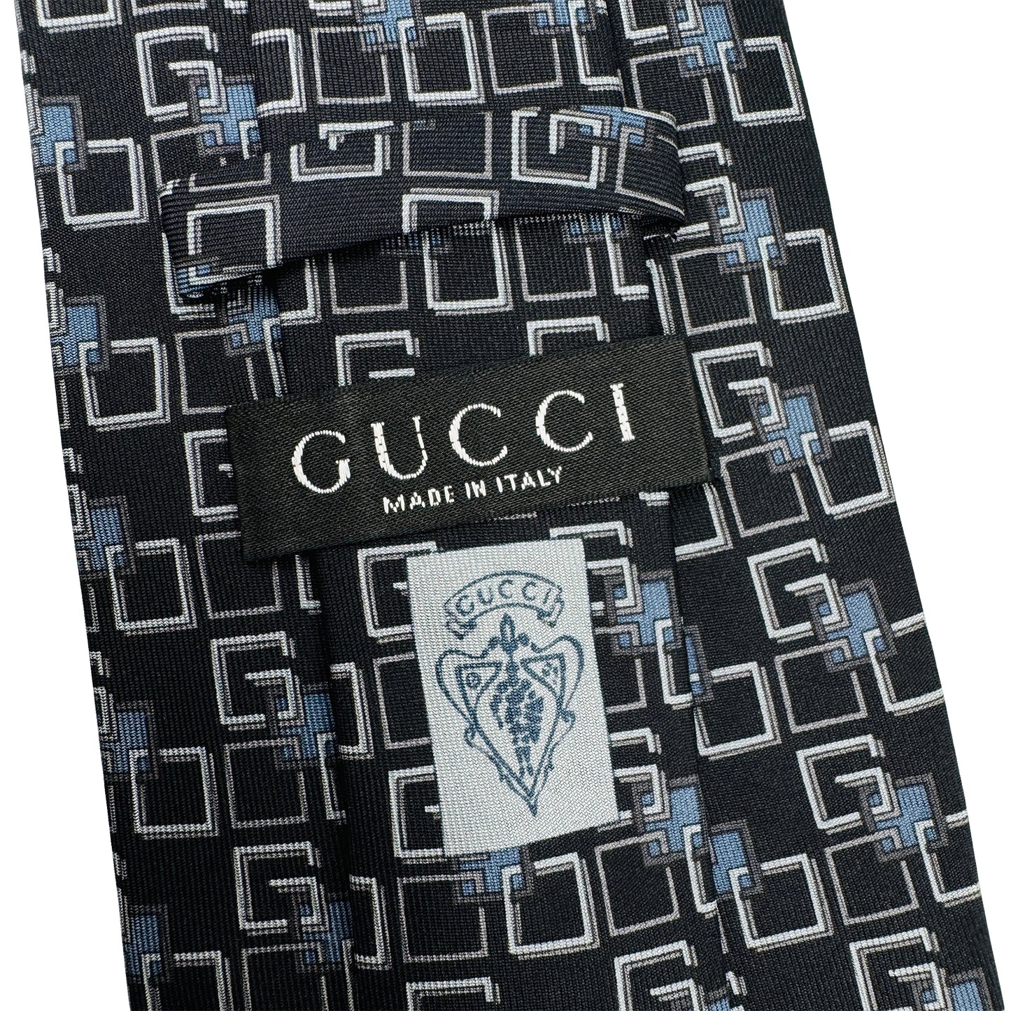 Gucci Navy Blue 'Geometric Pattern' Silk Tie (Size Regular)