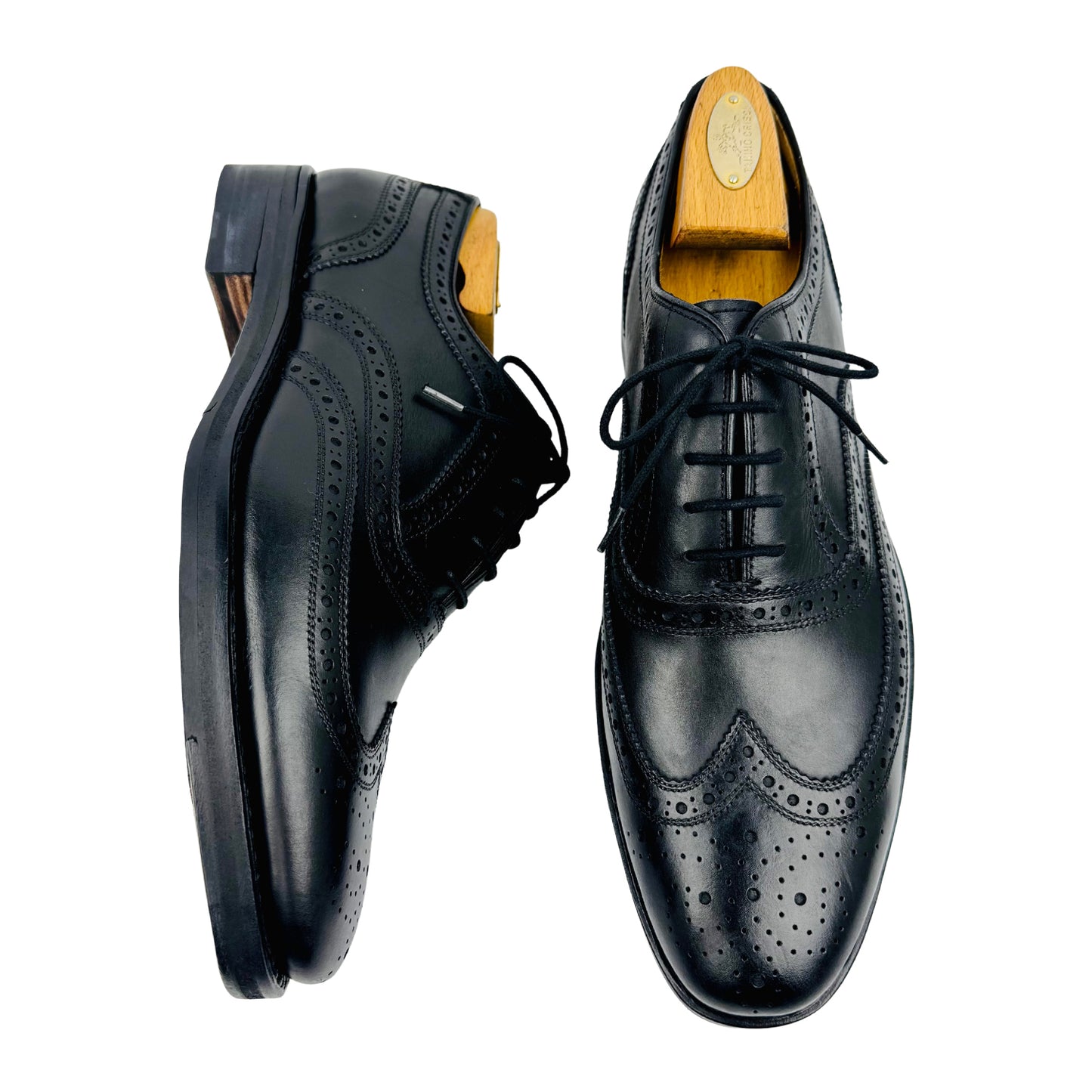 Crown Men's Black Leather Brogue Shoes (Size 42/42.5)