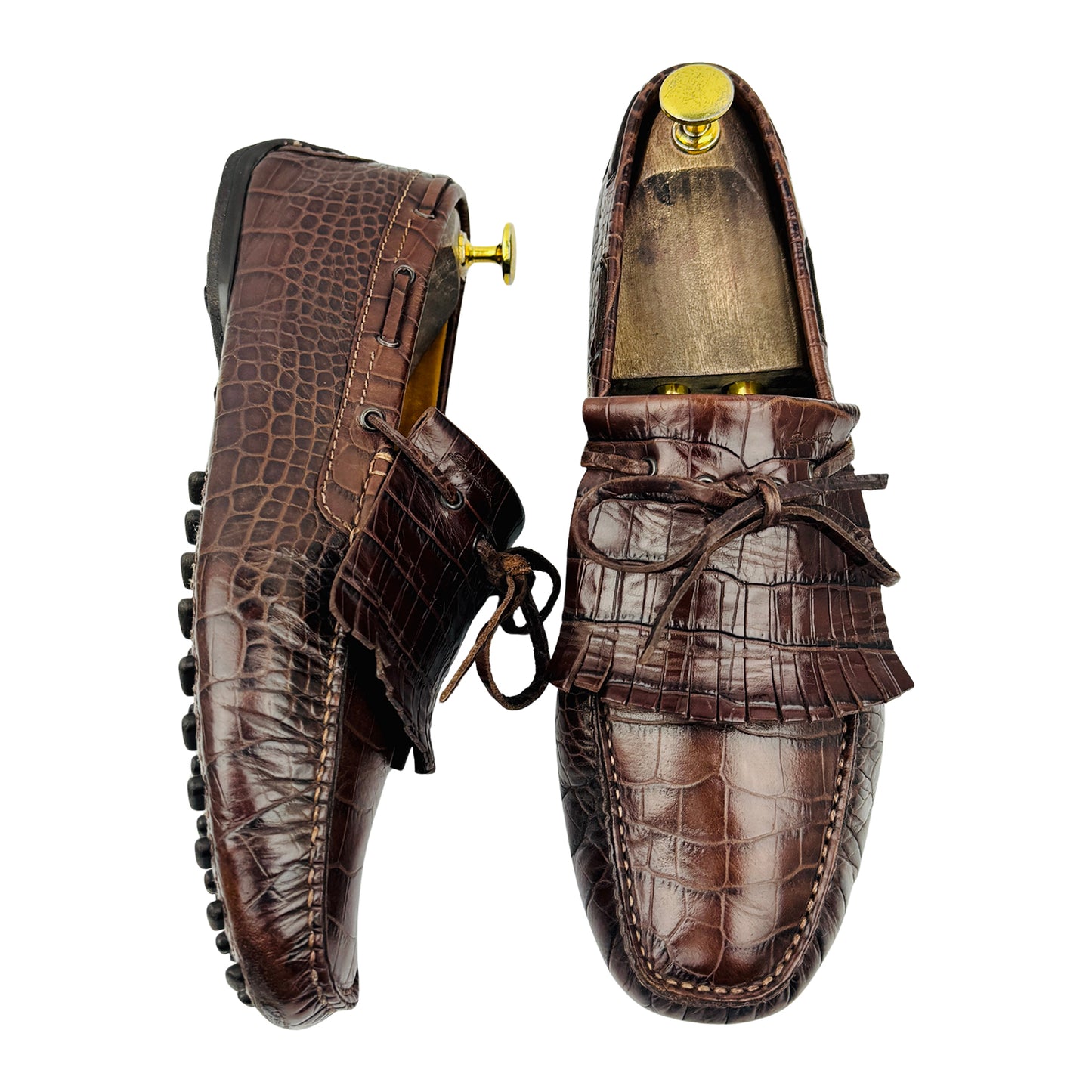 Santoni Croc-Embossed Leather Driving Loafers (Size 42.5)