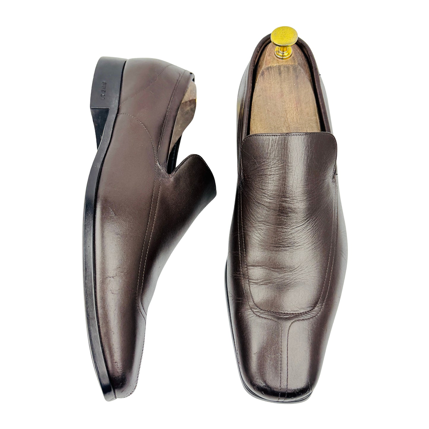 Gucci Men's Dark Brown Leather Loafers (Size 42)