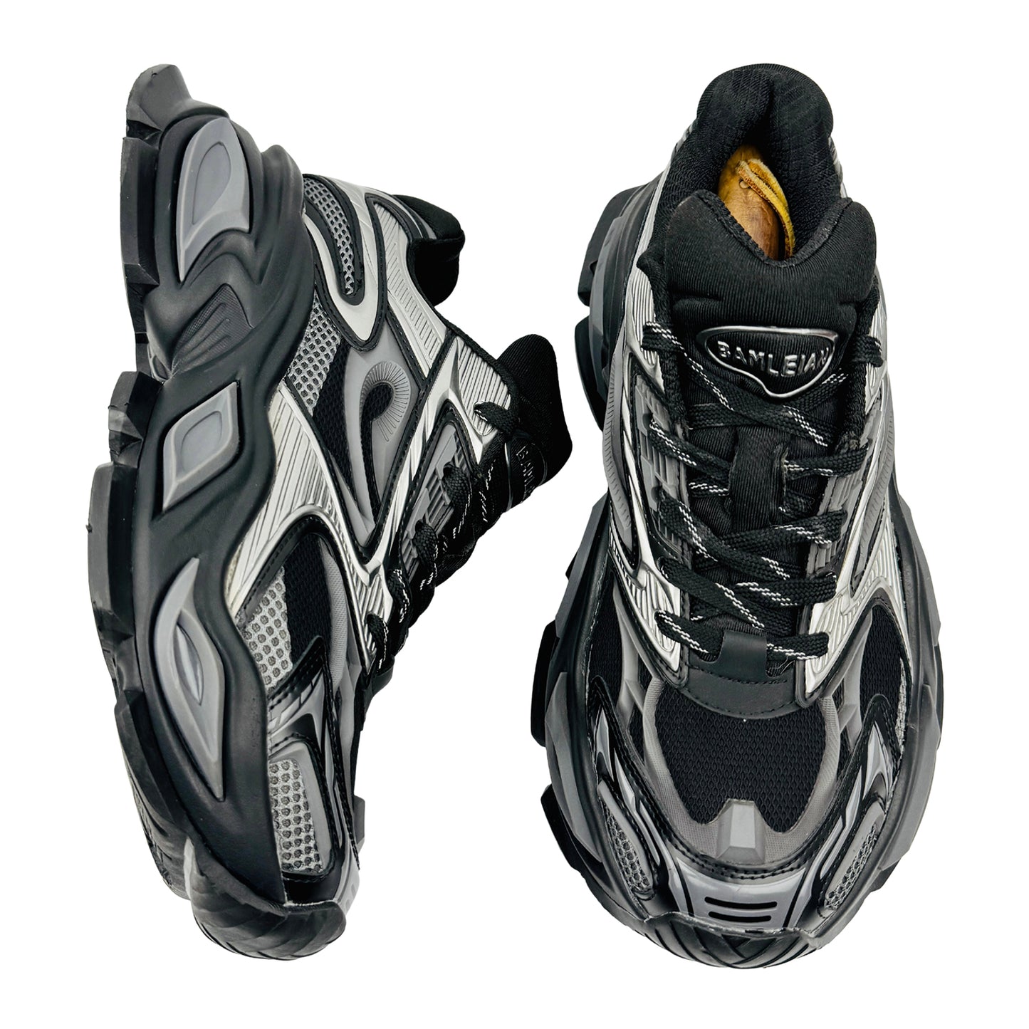 Bamleian Men's 'Black Silver' Sneakers (Size 42)