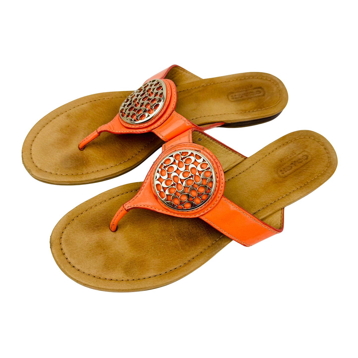 Coach Orange Patent Leather Sandal Slippers (Size 39)