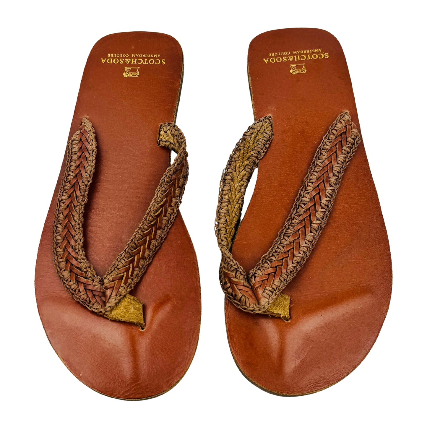 Scotch & Soda Amsterdam Couture Brown Flip Flops (Size 43)