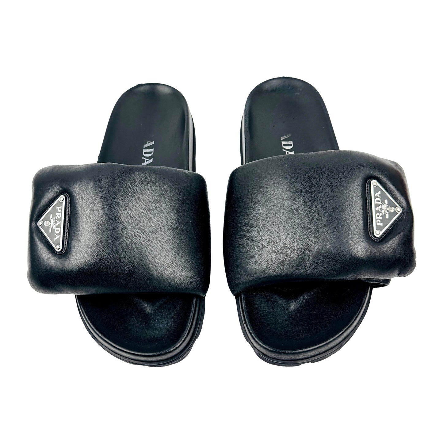 Prada Black Padded Nappa Leather Slides (Size 39)
