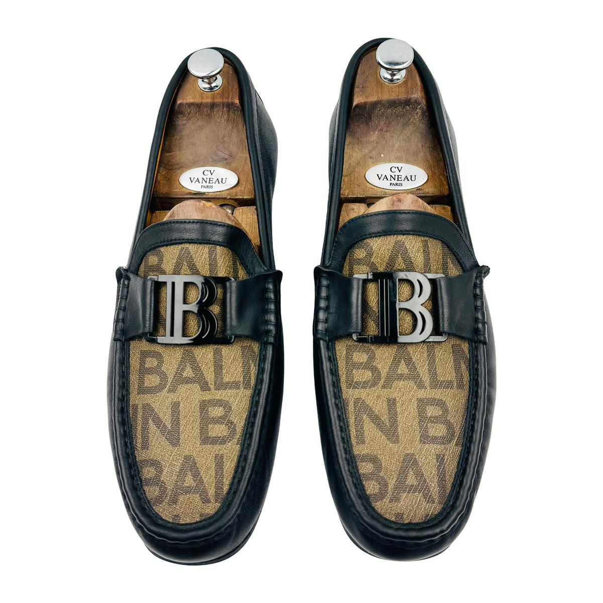 Balmain Men's Monogram Leather B Buckle Loafers (Size 45)