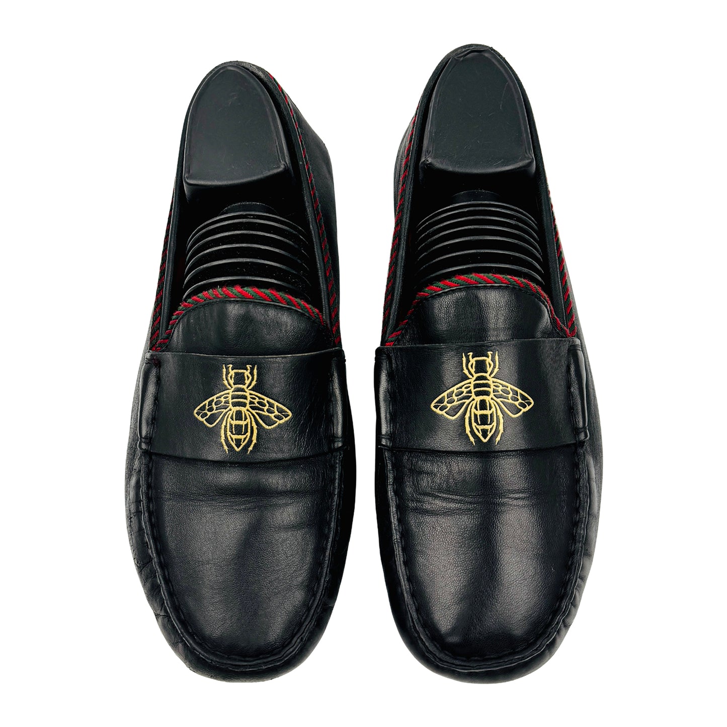 Gucci Bee Embroidered Black Leather Loafers (Size 41) - 497117