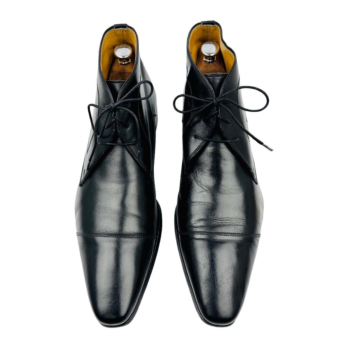 Magnanni Black Leather Cap Toe Chukka Boots (Size 44)