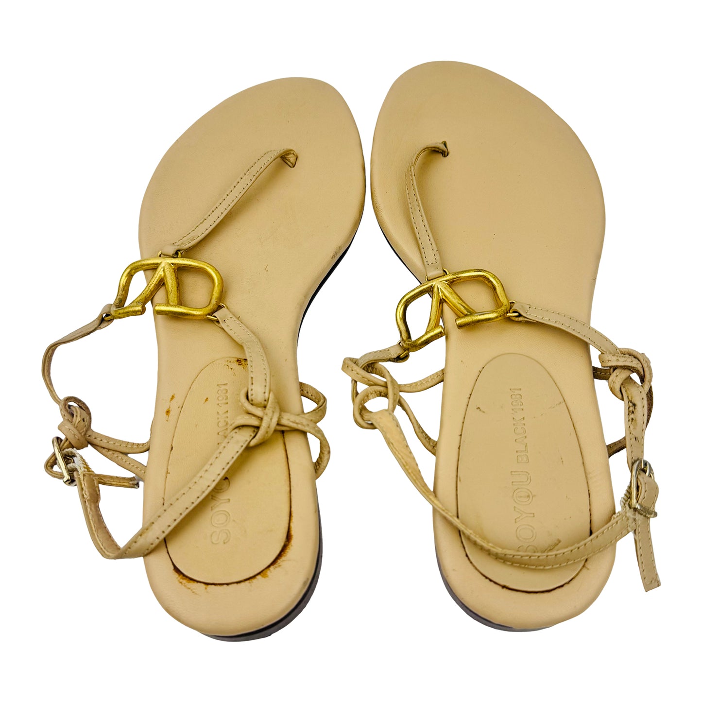 Soyou Black 1981 Beige Leather Sandals (Size 36.5/37)