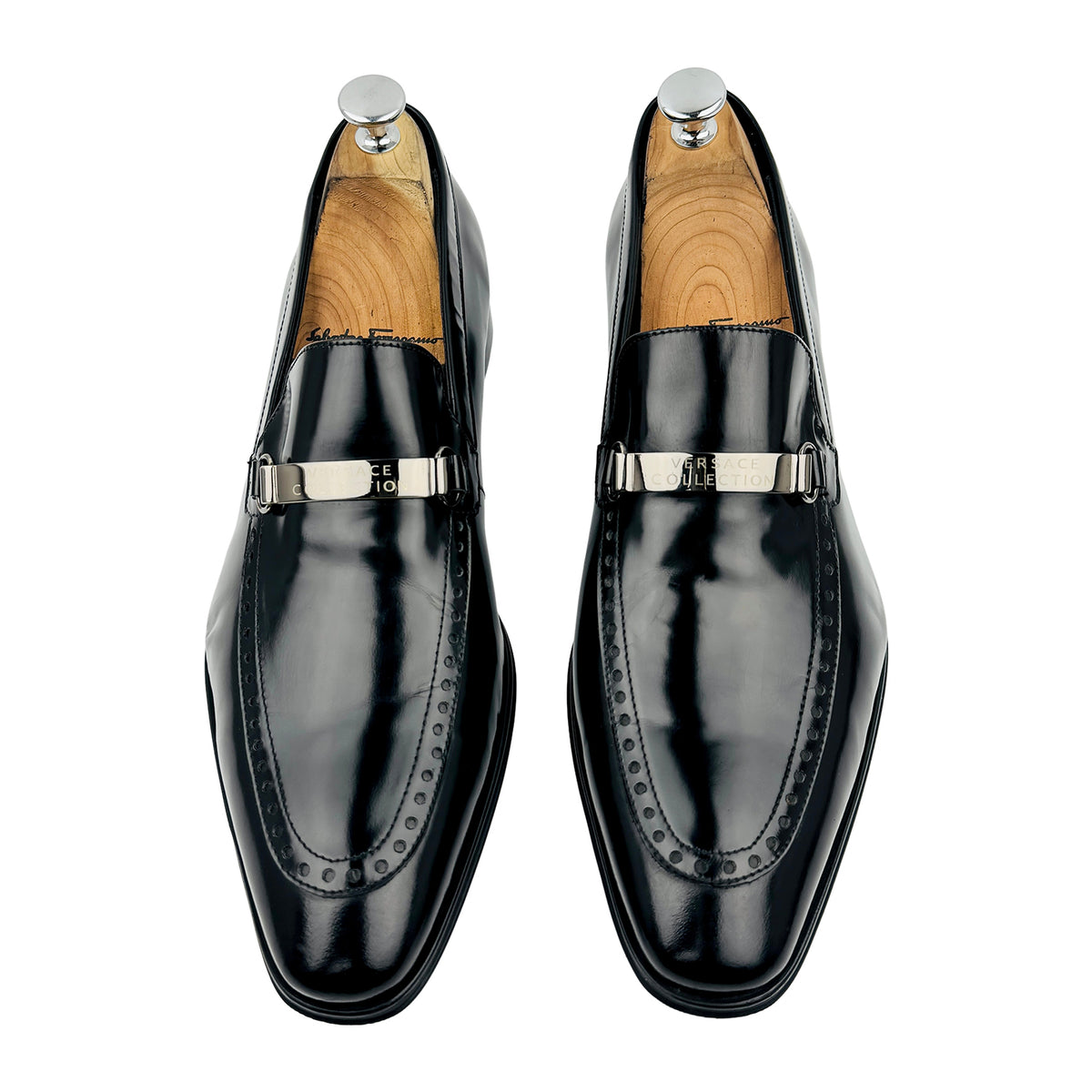Versace Black Polished Leather Loafers (Size 42/42.5)