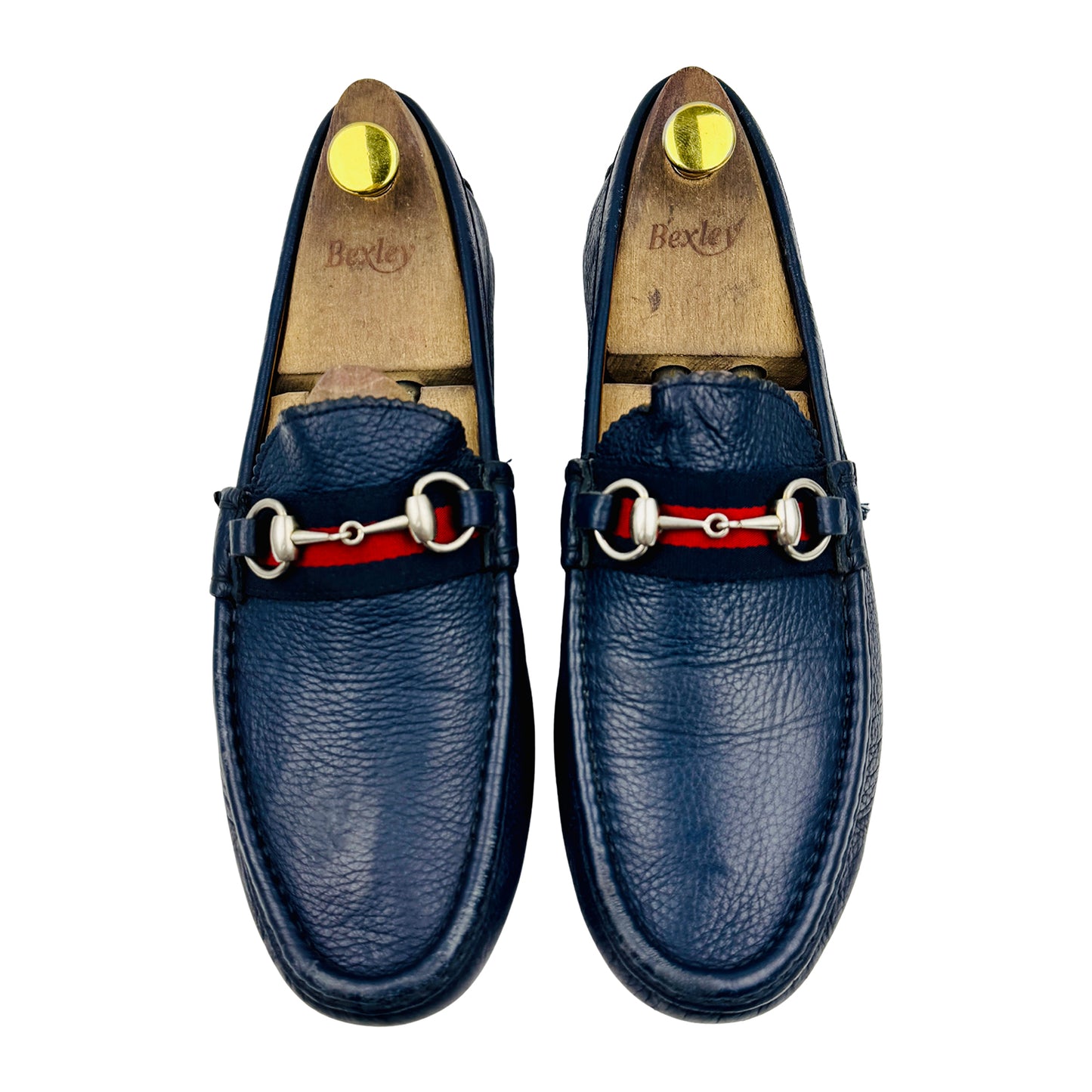 Gucci Men's Navy Blue Pebbled Leather Horsebit Loafers (Size 43)