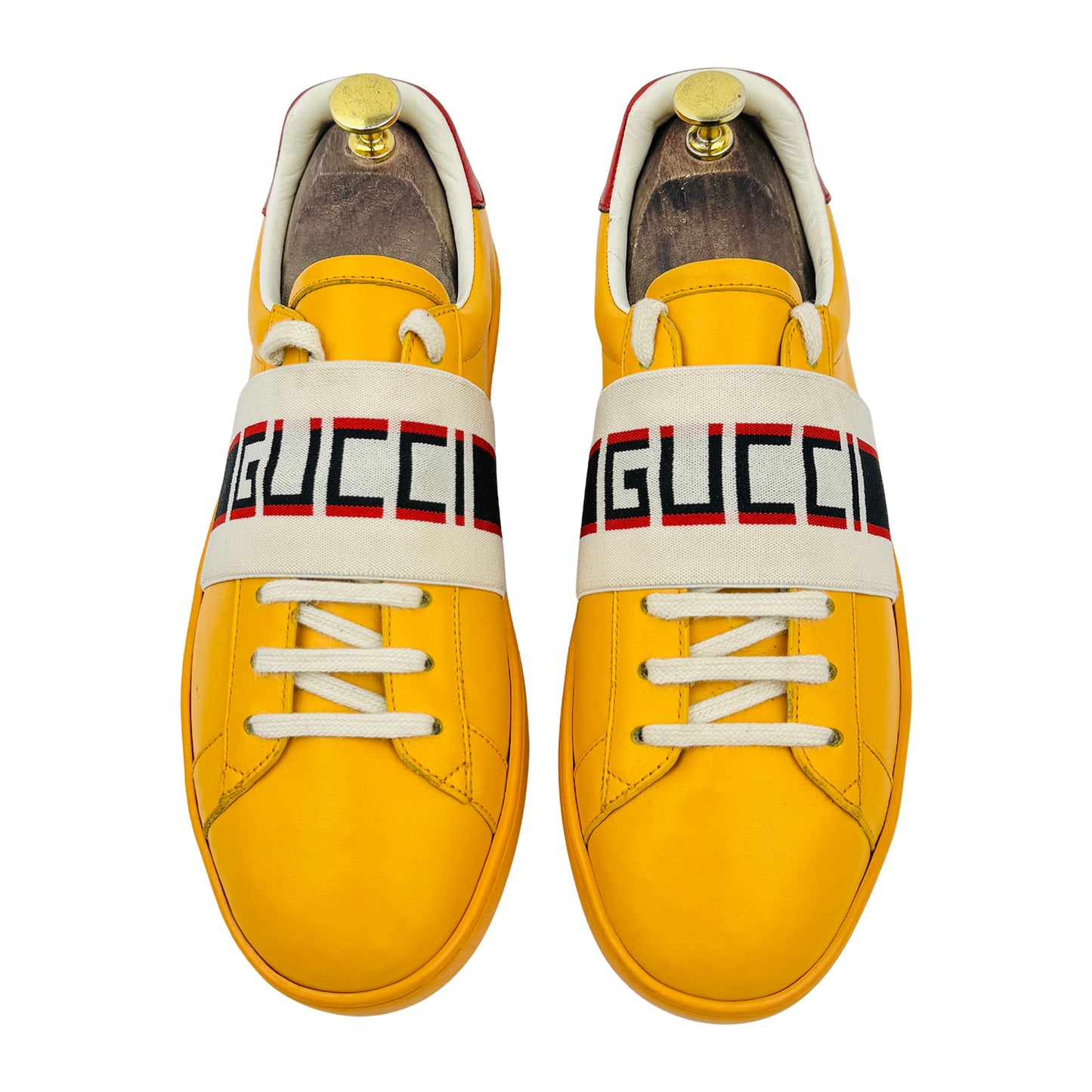 Gucci Ace Logo Stripe Yellow Sneakers (Size 41/41.5)